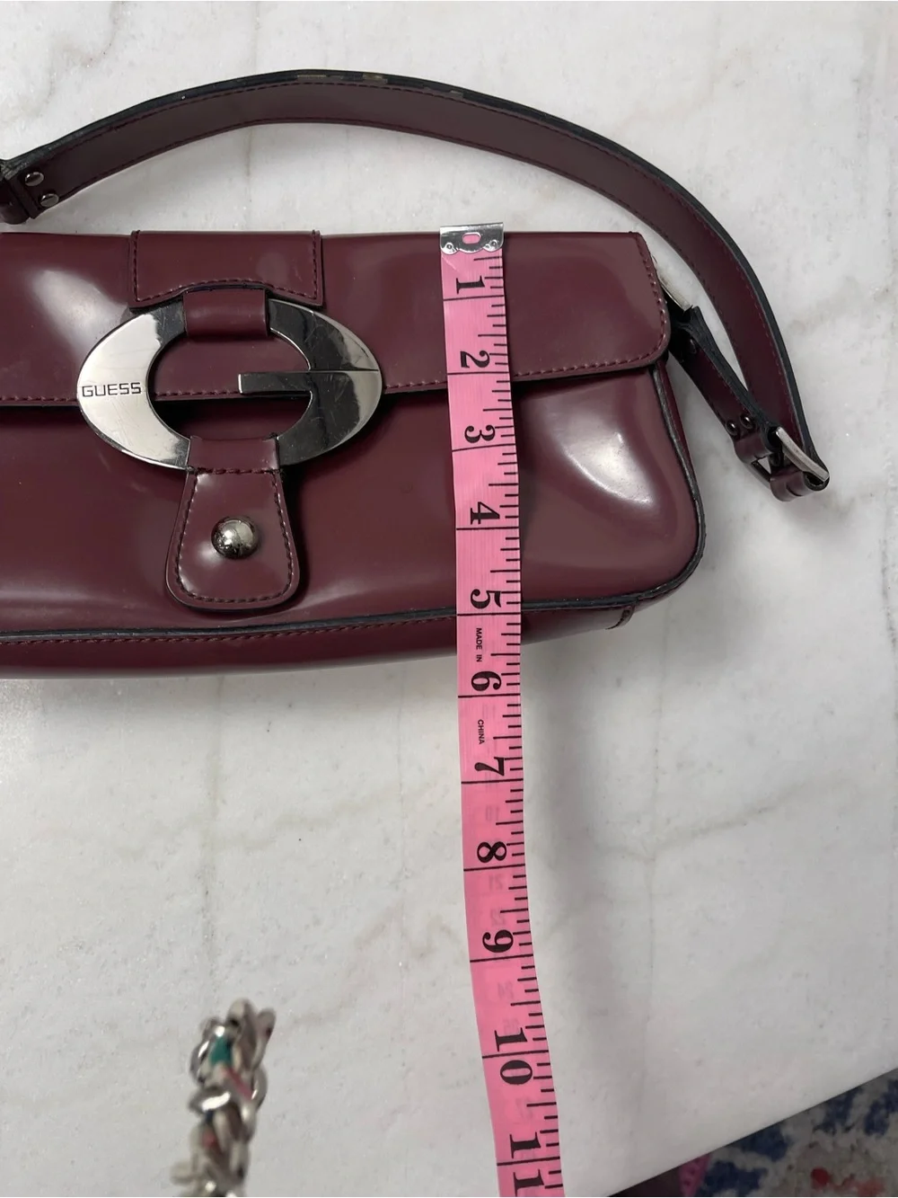 Guess Patent Shoulder Bag with Silver Hardware